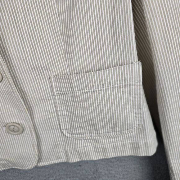 INC International Concepts Jacket Blazer Women L Tan White Stripe Casual Stretch - Picture 13 of 16